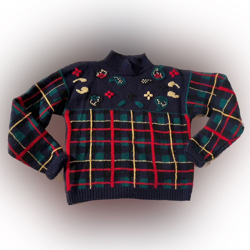 Vintage 100% wool primary color knit sweater - M